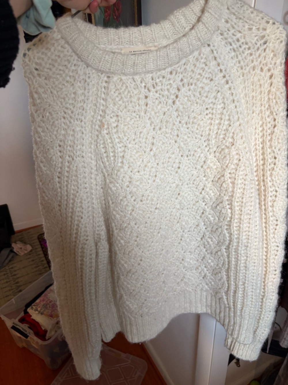 Sesaze Cable Knit Crewneck Sweater - Cream